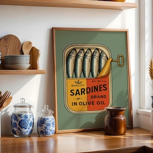 Lámina artística de peces coloridos, decoración de dopamina, póster de sardinas, arte de pared Y2K, pescador, descarga digital, lámina ecléctica y caprichosa, decoración costera de verano