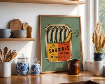 Lámina artística de peces coloridos, decoración de dopamina, póster de sardinas, arte de pared Y2K, pescador, descarga digital, lámina ecléctica y caprichosa, decoración costera de verano