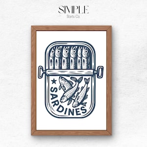 Sardines Art Print, Retro Sardines Wall Art, Fish Print, Retro Kitchen print, Kitchen Wall Art, Fish Wall Art, Digital Print, Sardine Poster