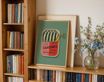 Sardines Wall Art Retro Fish Print Coastal Kitchen Decor Digital Download Tinned Sardine Poster Seafood Wall Decor Coastal Kitchen Wall Art