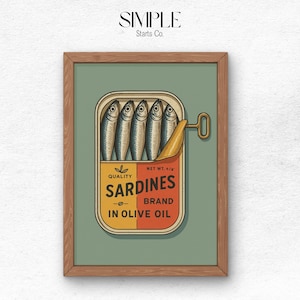Sardines Art Print, Retro Sardines Wall Art, Fish Print, Retro Kitchen print, Kitchen Wall Art, Fish Wall Art, Digital Print, Sardine Poster