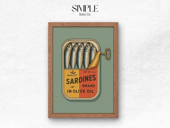 Sardines Art Print, Retro Sardines Wall Art, Fish Print, Retro Kitchen print, Kitchen Wall Art, Fish Wall Art, Digital Print, Sardine Poster