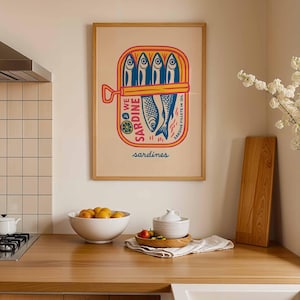 Tinned Sardine Painting Poster Gift for Dad Kitchen Poster Sardine Tin Art Retro Food Art Vintage Poster Eclectic Colorful Maximalist Poster image 2