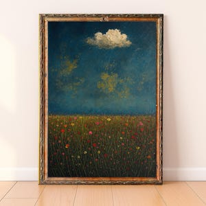 Wildflower Field Vintage Botanical Print: Farmhouse Landscape Art (Digital Download)