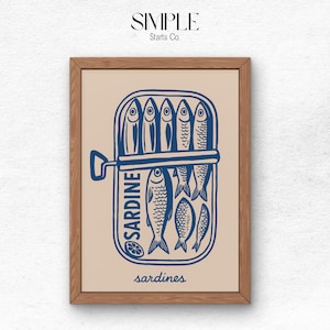 Sardines Art Print, Retro Sardines Wall Art, Fish Print, Retro Kitchen print, Kitchen Wall Art, Fish Wall Art, Digital Print, Sardine Poster