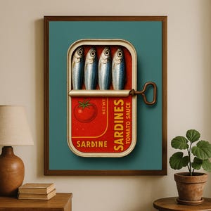 Sardines Art Print Retro Sardines Wall Art Fish Print Retro Kitchen printable Kitchen Wall Art Fish Wall Art Digital Print Sardine Poster