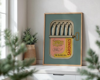 Sardiner i olivolja Konsttryck Retro Sardiner Heminredning Canvas Väggkonst Sardiner Plåttryck Kök Väggdekor Digitalt Tryck Gåva
