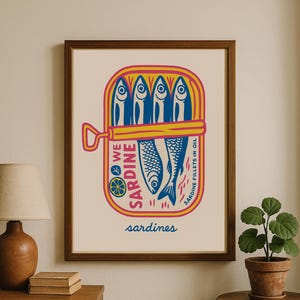 Sardines Art Print, Retro Sardines Wall Art, Fish Print, Retro Kitchen print, Kitchen Wall Art, Fish Wall Art, Digital Print, Sardine Poster
