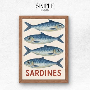 Sardines Art Print, Retro Sardines Wall Art, Fish Print, Retro Kitchen print, Kitchen Wall Art, Fish Wall Art, Digital Print, Sardine Poster