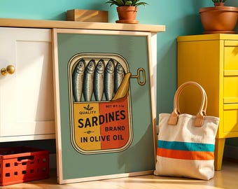 Sardine Wand Kunst Druck Retro Küche Poster Skurriles Fisch Druck Geschenk Eklektisches Wohndekor Geschenk Maximalist Retro Kunstdruck Digitaler Download