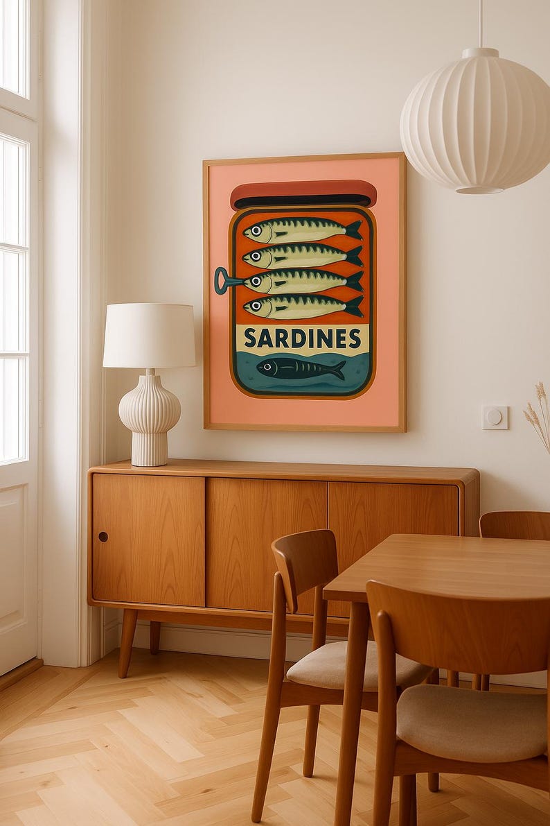 Sardines Art Print BUNDLE of 12 Retro Sardines Wall Art Fish Print Retro Kitchen print Kitchen Wall Art Fish Wall Art Sardine Digital Poster