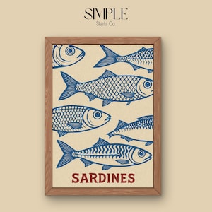 Sardines Print, Retro Sardines Wall Art, Fish Poster, Retro Kitchen print, Kitchen Wall Art, Sardines Tin Wall Art, Vintage Kitchen Decor