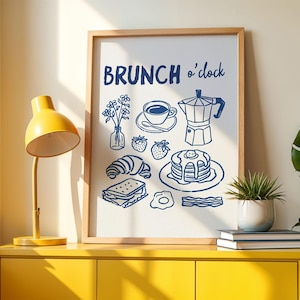 Brunch O'Clock Poster: Kitchen Coffee, Croissant, and Pancakes Wall Art