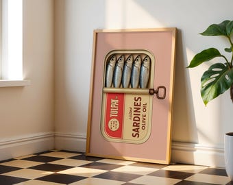 Pink Wall Art Print Sardine Tin Still Life Dusty Rose Kitchen Decor Neutral Home Print Minimalist Food Art Gift Digital Download