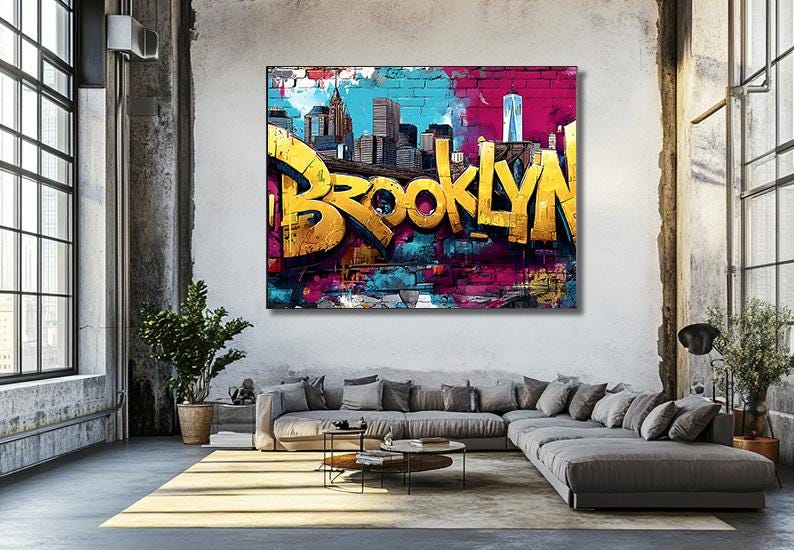 Brooklyn Graffiti Art Print – Bold Yellow Street Art Lettering