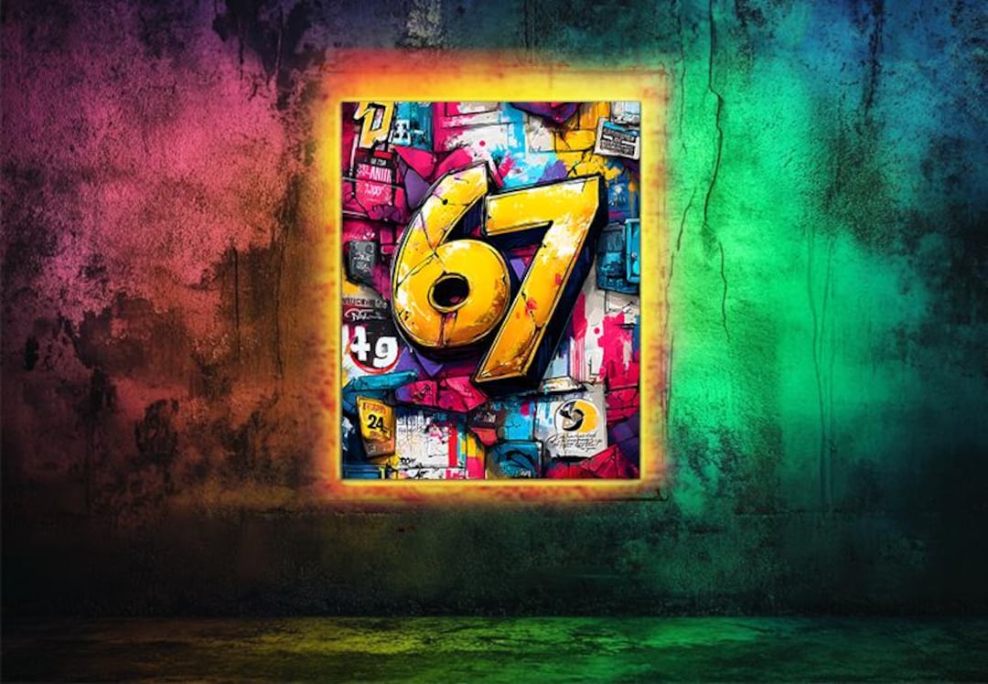Bold Number 67 Meme Street Art Poster – Colorful Urban Graffiti Style ...