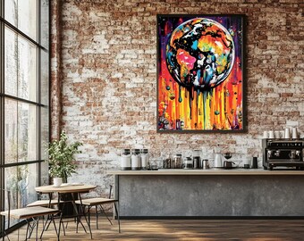 Abstract Earth Digital Art | Colorful Space Painting | Street Art Planet Poster | Environmental Art Digital Download - Printable