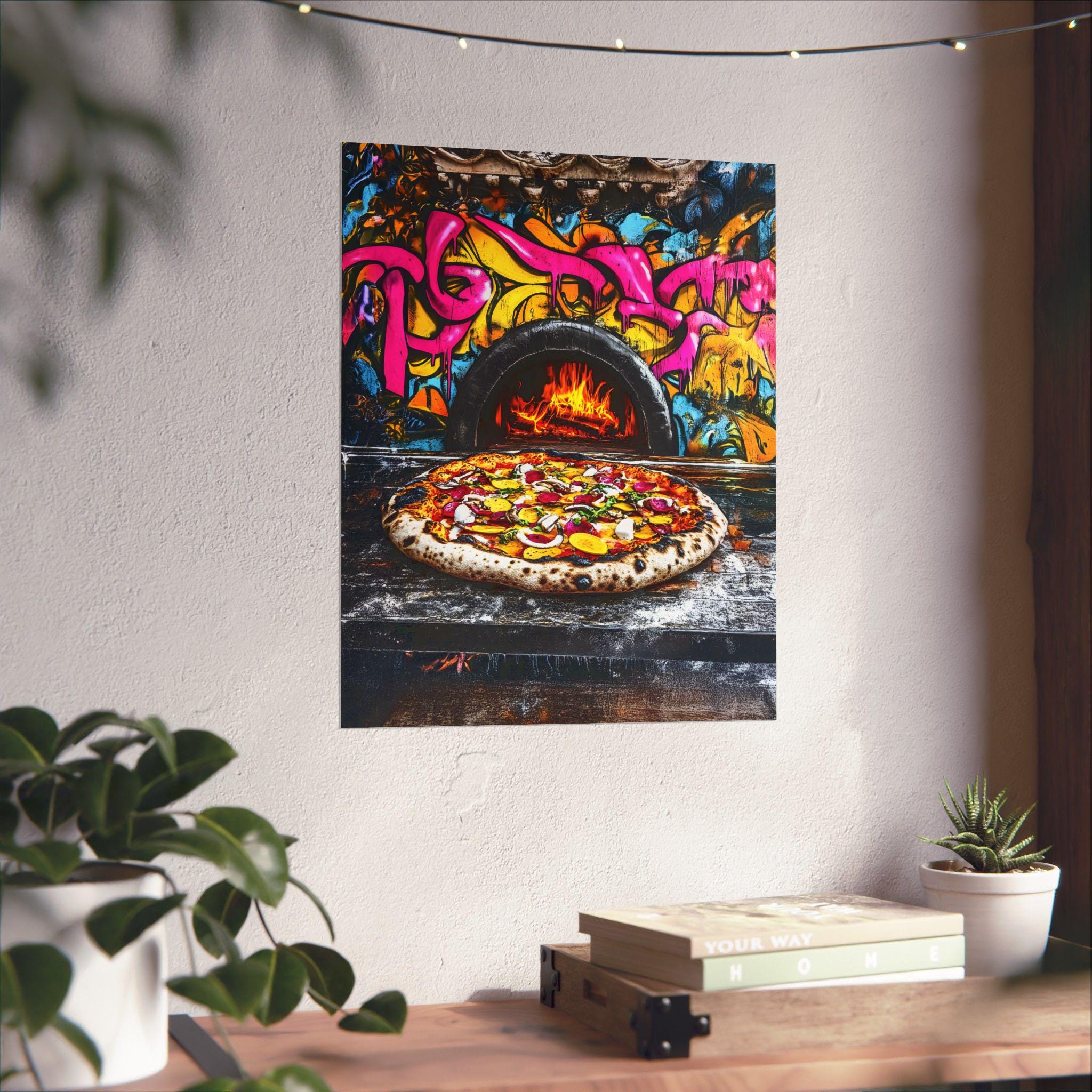 Pizza Oven Graffiti Poster Vertical, Urban Street Art Wall Print