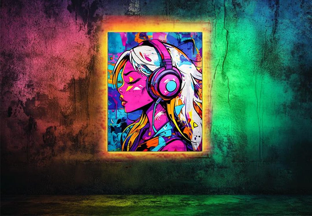 Colorful Girl With Headphones Street Art – Bold Pop Graffiti