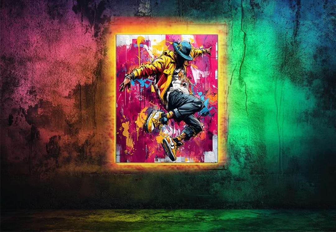 Hip-hop Street Dance Poster – Jumping Pose in Front of a Graffiti