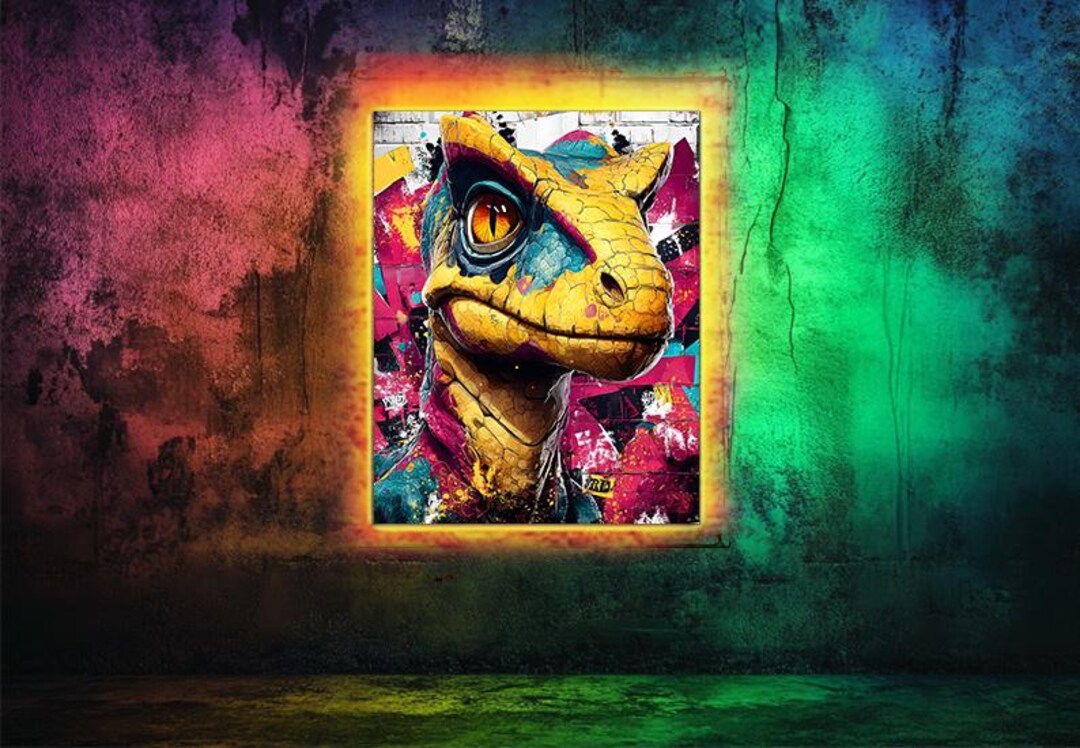 Graffiti Raptor Cute Colorful Raptor Graffiti Art Print – Colorful Dinosaur Portrait Poster ...