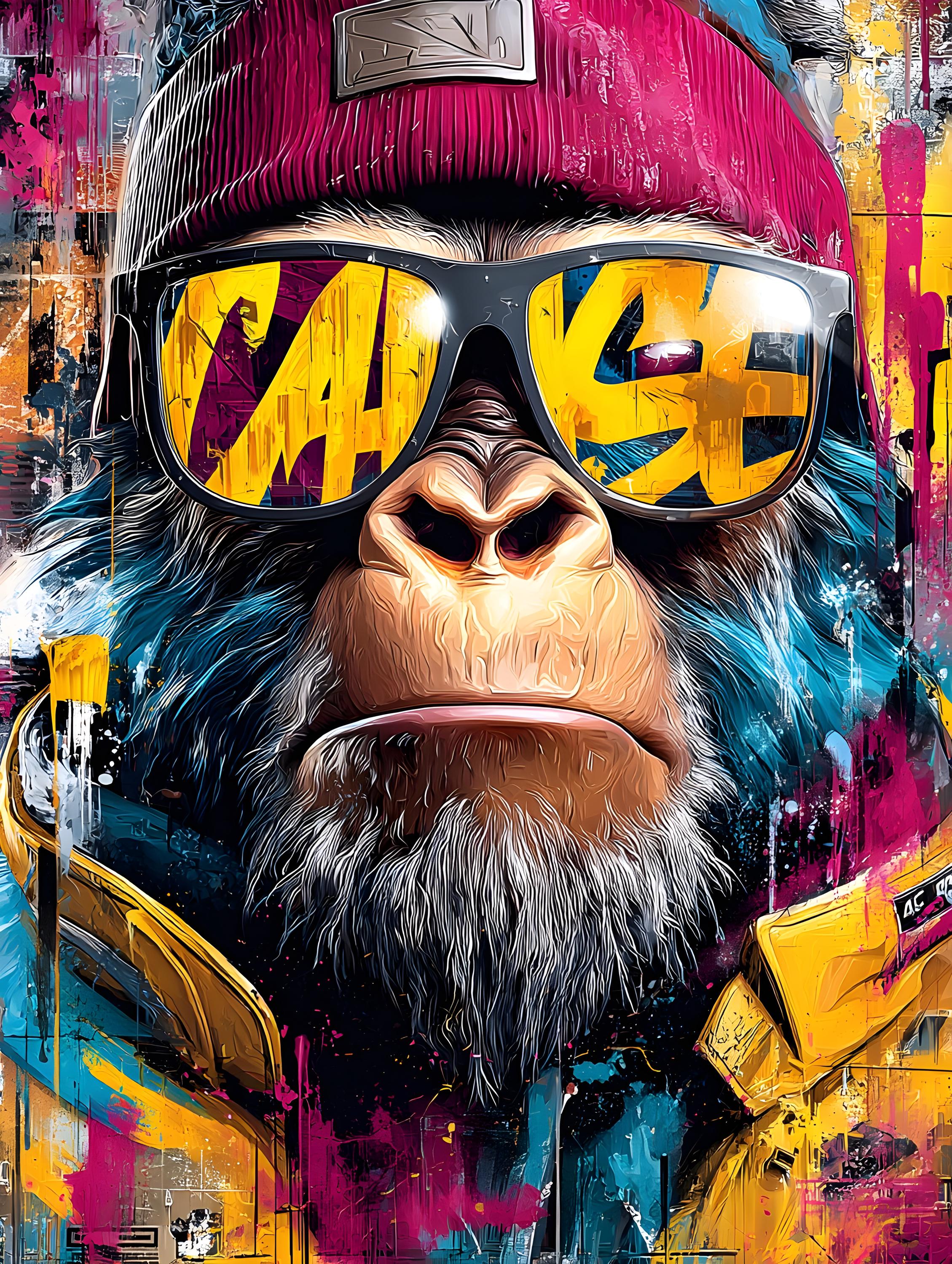 Cool Gorilla Street Art – Hip-hop Monkey With Hat & Sunglasses