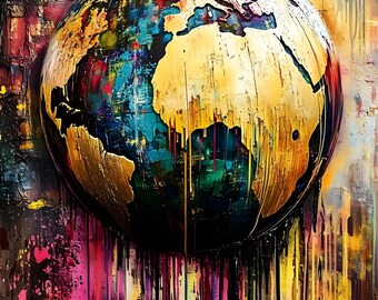 Abstract Earth Digital Art | Colorful Space Painting | Street Art Planet Poster | Environmental Art Digital Download - Printable
