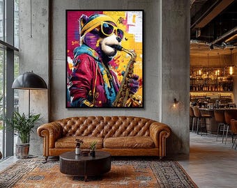 Jazz Bear Street Art Poster – Graffiti With Saxophone, Sunglasses