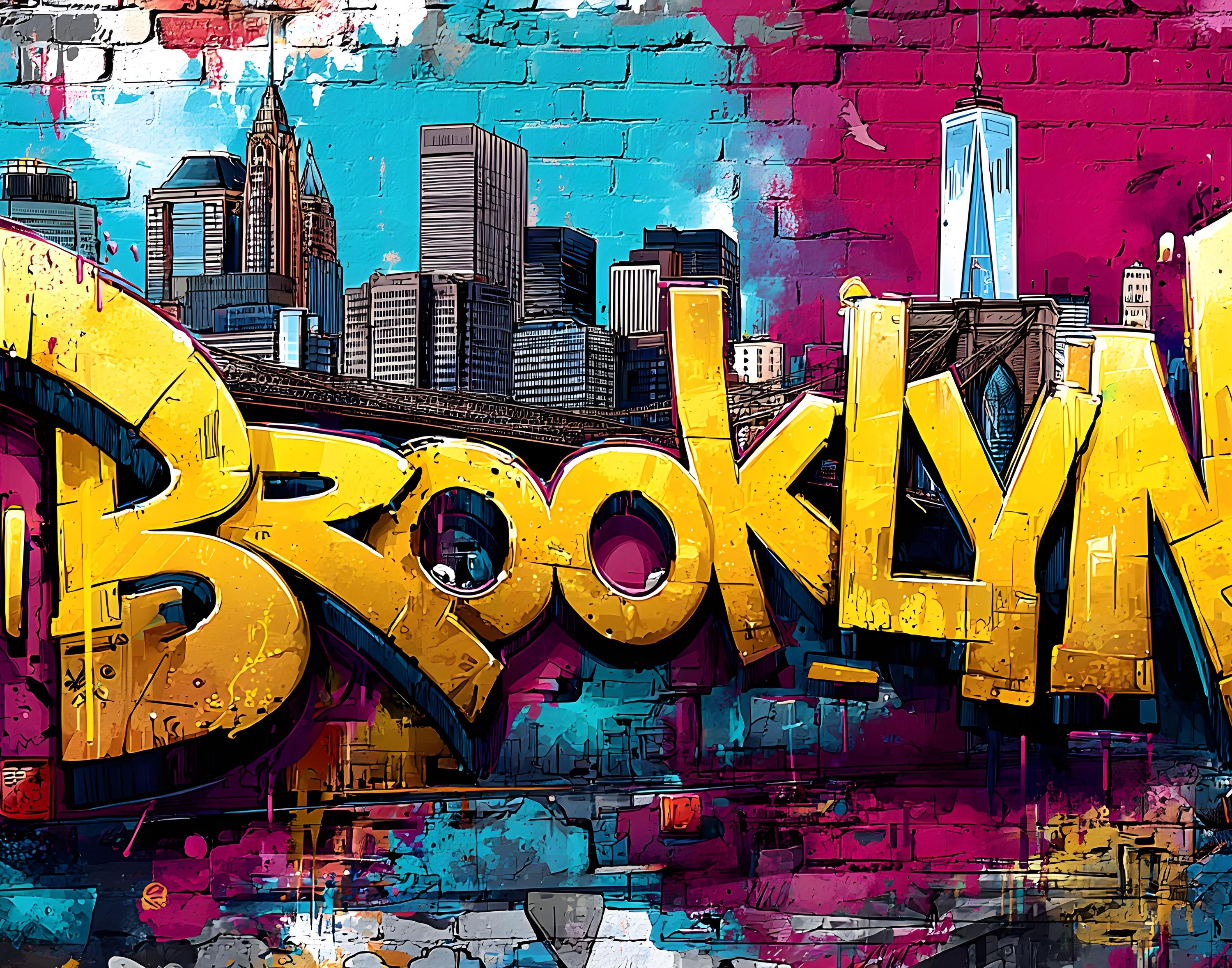 Brooklyn Graffiti Art Print – Bold Yellow Street Art Lettering
