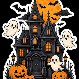 Halloween Haunted House SVG Bundle, Cute Ghosts and Pumpkin Design, Commercial Use, Transparent PNG, AI Vector, 300 dpi