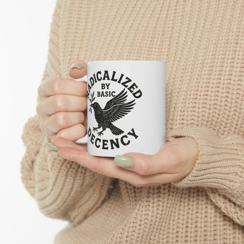 Radicalized By Basic Decency Democracy Mug | Political Eagle Seal, Black Text Ceramic image 5