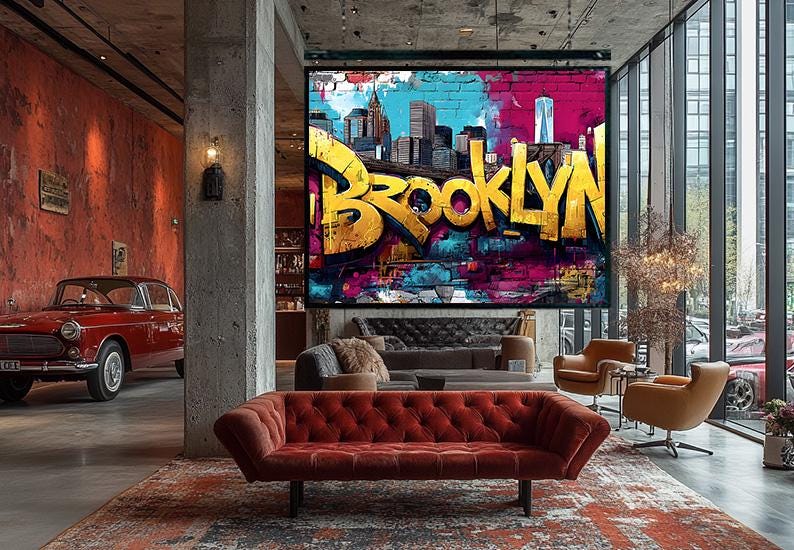 Brooklyn Graffiti Art Print – Bold Yellow Street Art Lettering