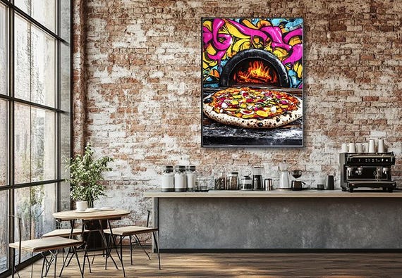 ◯ユニーク・クリエーションズ社製サイン入りレディ フェイスマスクウォールアート Pizza Wall Art – Colorful Wood-fired Pizza in Front of a Graffiti