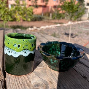 Juego de desayuno de cerámica hecho a mano: taza de café con estampado floral azul y tazón a juego - Juego de regalo de cerámica artesanal - Paquete de 2 piezas