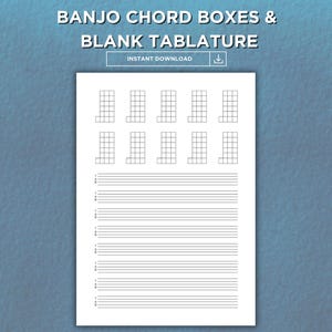 Banjo Blank Chords & TAB Sheet | Printable A4 and US Letter size | Downloadable PDF | Blank Tablature for Songwriting, Teaching and Practice