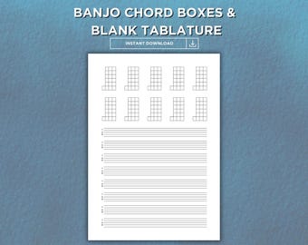 Banjo Blank Chords & TAB Sheet | Printable A4 and US Letter size | Downloadable PDF | Blank Tablature for Songwriting, Teaching and Practice