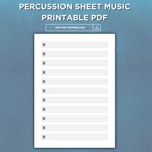 Könnte beinhalten: Druckbare Percussion-Noten im PDF-Format. Die Noten haben 10 Zeilen mit Doppelstrichen am Anfang und Ende.