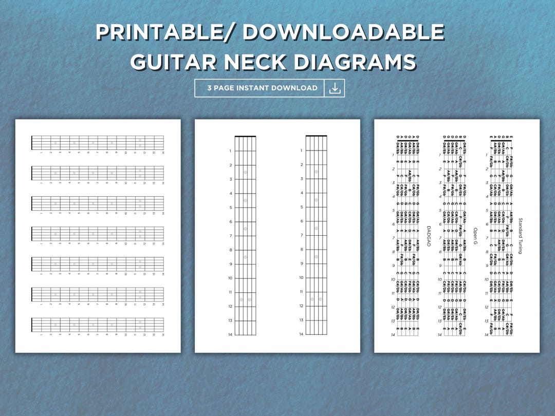 Printable Guitar Neck Diagrams | A4 & US Letter | Blank and Filled ...