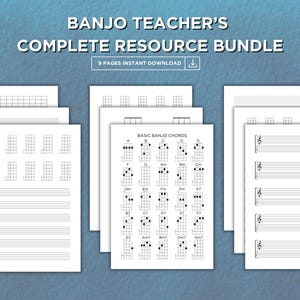 Printable Banjo Teacher & Player Toolkit | A4 and US Letter Sizes | Chords, Tabs, Staff, Neck Diagrams | 9-Page PDF Download |