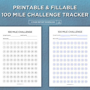100 Mile Running Challenge Printable Tracker | A4, A5, US Letter & Half Letter sizes | Editable PDF | Blank and Numbered Designs |