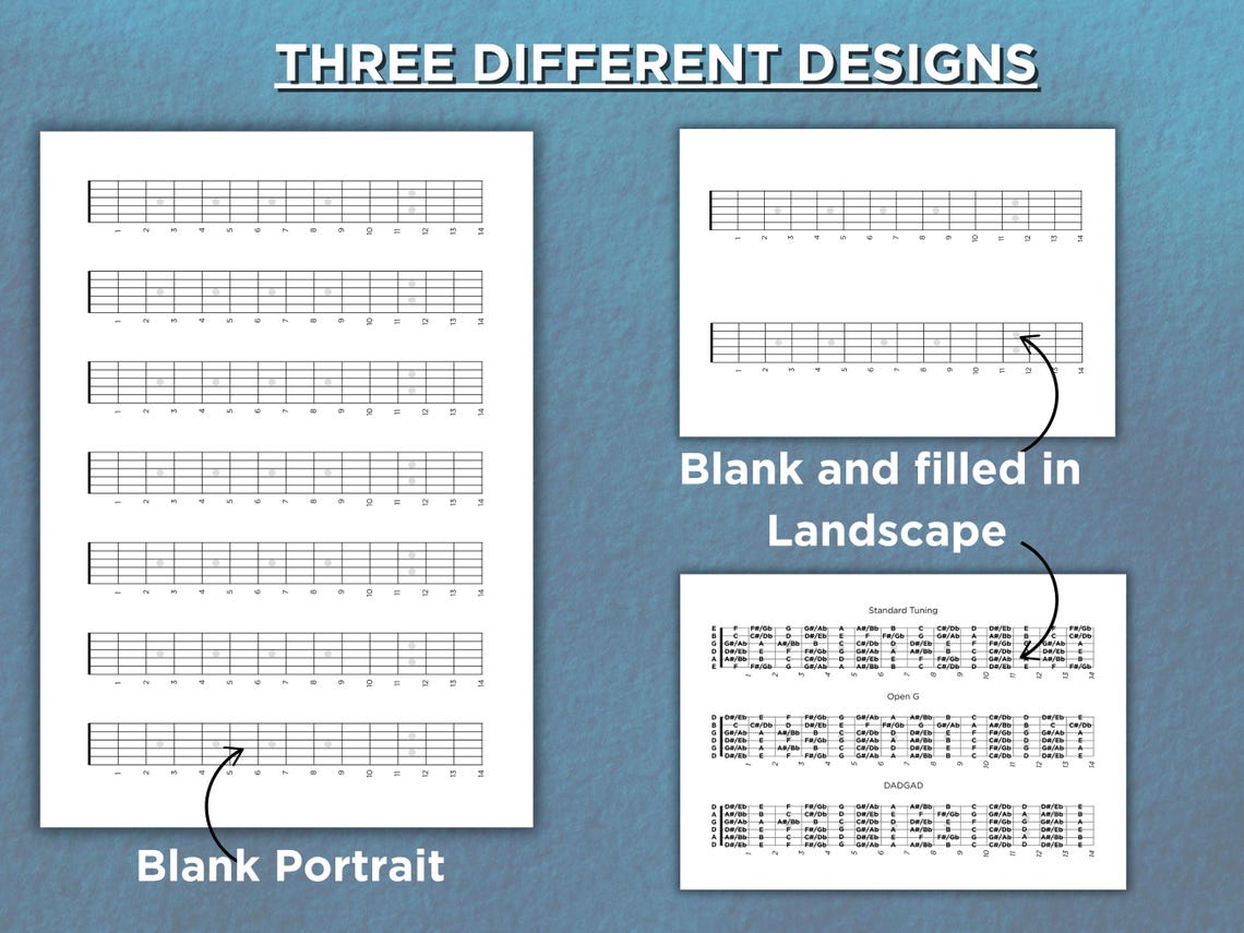 Printable Guitar Neck Diagrams | A4 & US Letter | Blank and Filled ...