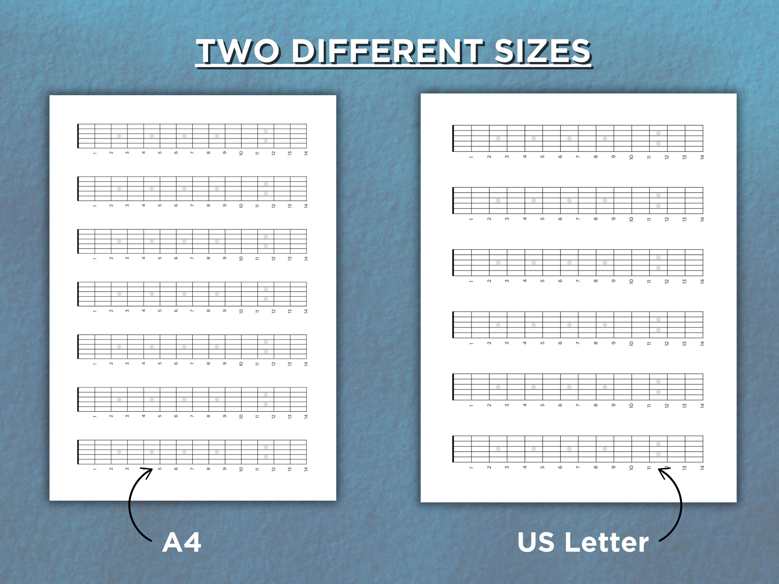 Printable Guitar Neck Diagrams | A4 & US Letter | Blank and Filled ...