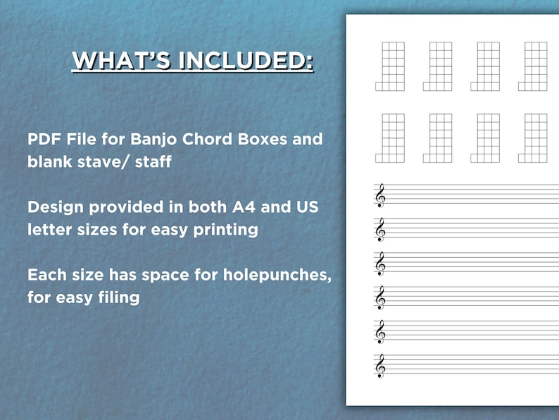 Banjo Chord Chart With Blank Staff | A4 & US Letter Sizes ...