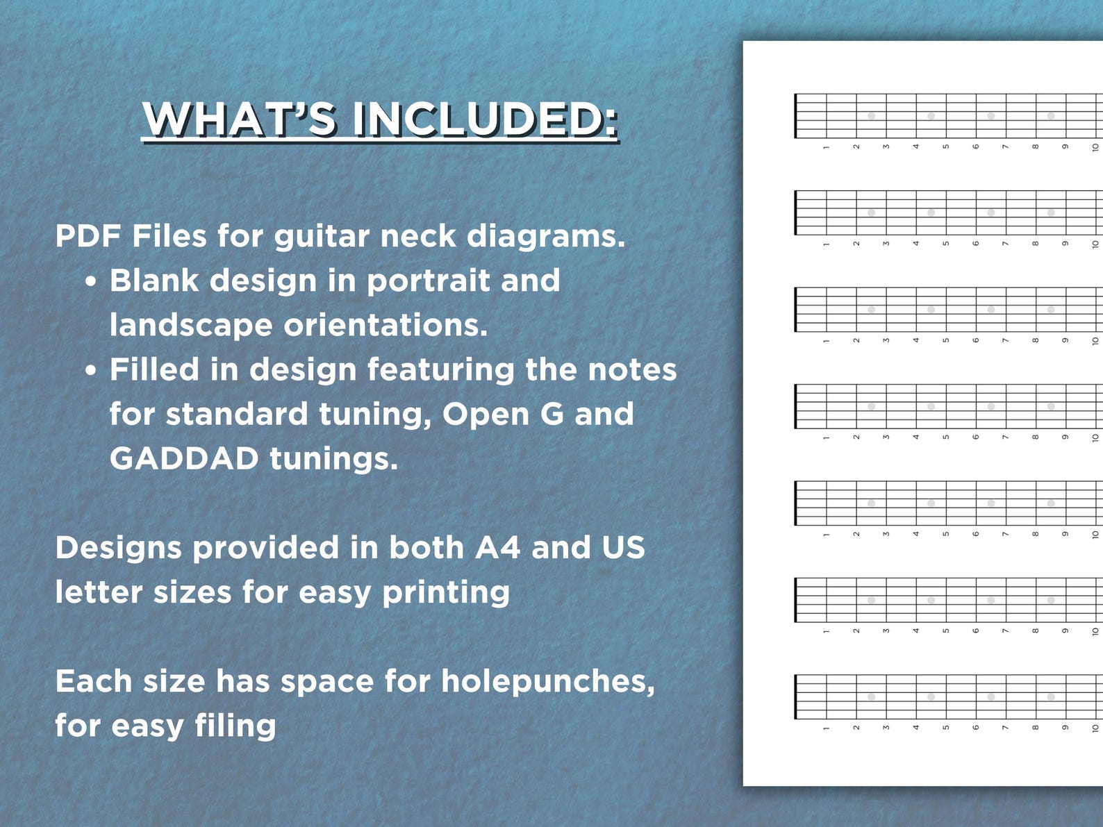 Printable Guitar Neck Diagrams | A4 & US Letter | Blank and Filled ...