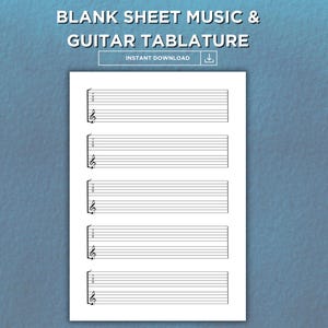 Printable Guitar Tab & Blank Staff Paper | A4 and US Letter sizes | Guitar Sheet Music Template for Songwriting and Notation |