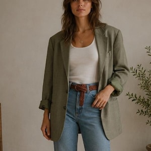 Blazer irisé Jan Stuart vintage années 90, veste de costume vert sauge à effet peau de requin, blazer oversize à carreaux métallisés, style Old Rich.