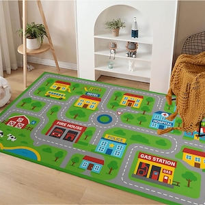 Straßenteppich, Autoteppich, Verkehrsteppich, Stadtplan, Kinderteppich, Kinderstadtkarte Spielteppich, Spaß-Lernteppich, Babyzimmer Krabbeldecke, Kinderzimmerteppich