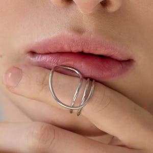 Wavy Ring for women - Oval Organic Shape Ring - Asymmetric 925 Sterling Silver Chunky Statement Ring - Gold plated Boho Band Ring