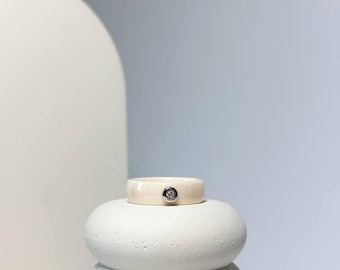 Ceramic rings with zircon, Milky Ceramic Ring, Wedding ring, Elegant ring, Ceramic stacking ring, Ceramic modern ring, Promise Couple Ring