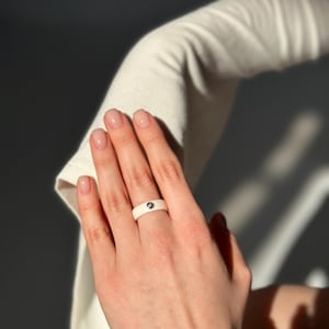 Cream Ceramic Ring with Zircon, Minimalist Wedding Band, Stacking Promise Ring, Elegant Sterling Silver Detail, Modern Couple Gift